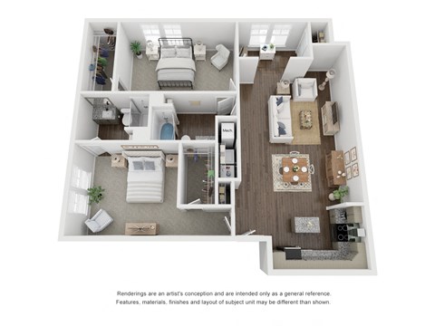 Floor plan for 2 beds, 2 baths, 1306 sqft